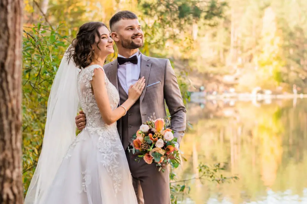 man in gray suit and woman in white wedding dress marriage dream